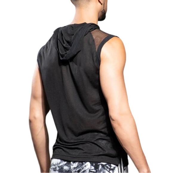 Andrew Christian City Mesh Burnout Sleeveless Hoodie Black Large - Picture 7 of 15